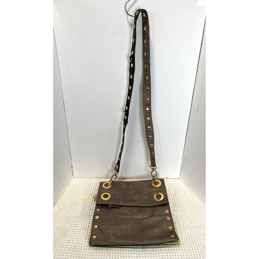 Hammitt Montana VIP Large Reversible Crossbody Bag Gray Black Leather Gold Rivet